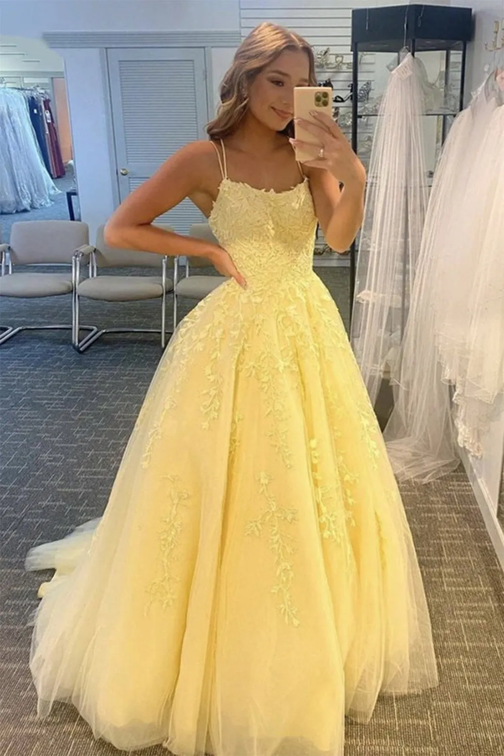 A-Line Spaghetti Straps Long Formal Dress