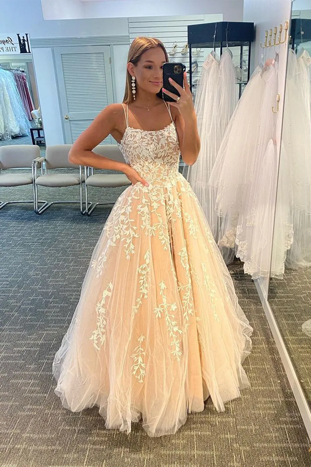 A-Line Spaghetti Straps Long Formal Dress