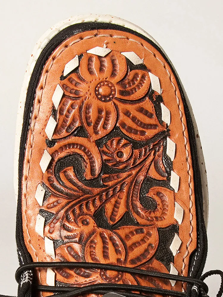 American Darling ADFT133BK13 Hand tooled carved genuine leather trim lightweight shoe footwear slip on