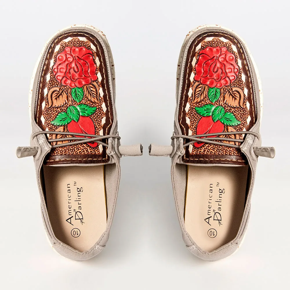 American Darling ADFT133GR12 Hand tooled carved genuine leather trim lightweight shoe footwear slip on