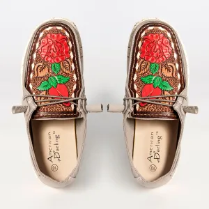 American Darling ADFT133GR12 Hand tooled carved genuine leather trim lightweight shoe footwear slip on
