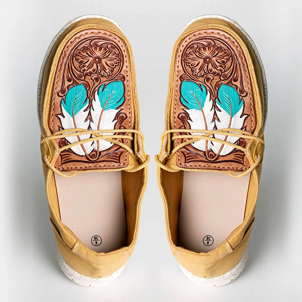 American Darling ADFT133YL3 Hand tooled carved genuine leather trim lightweight shoe footwear slip on