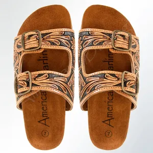 American Darling ADFTE103 Hand tooled carved genuine leather sandal footwear flip flop