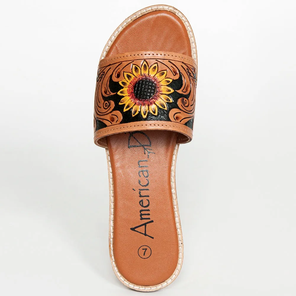 American Darling ADFTE106A Hand tooled carved genuine leather sandal footwear flip flop