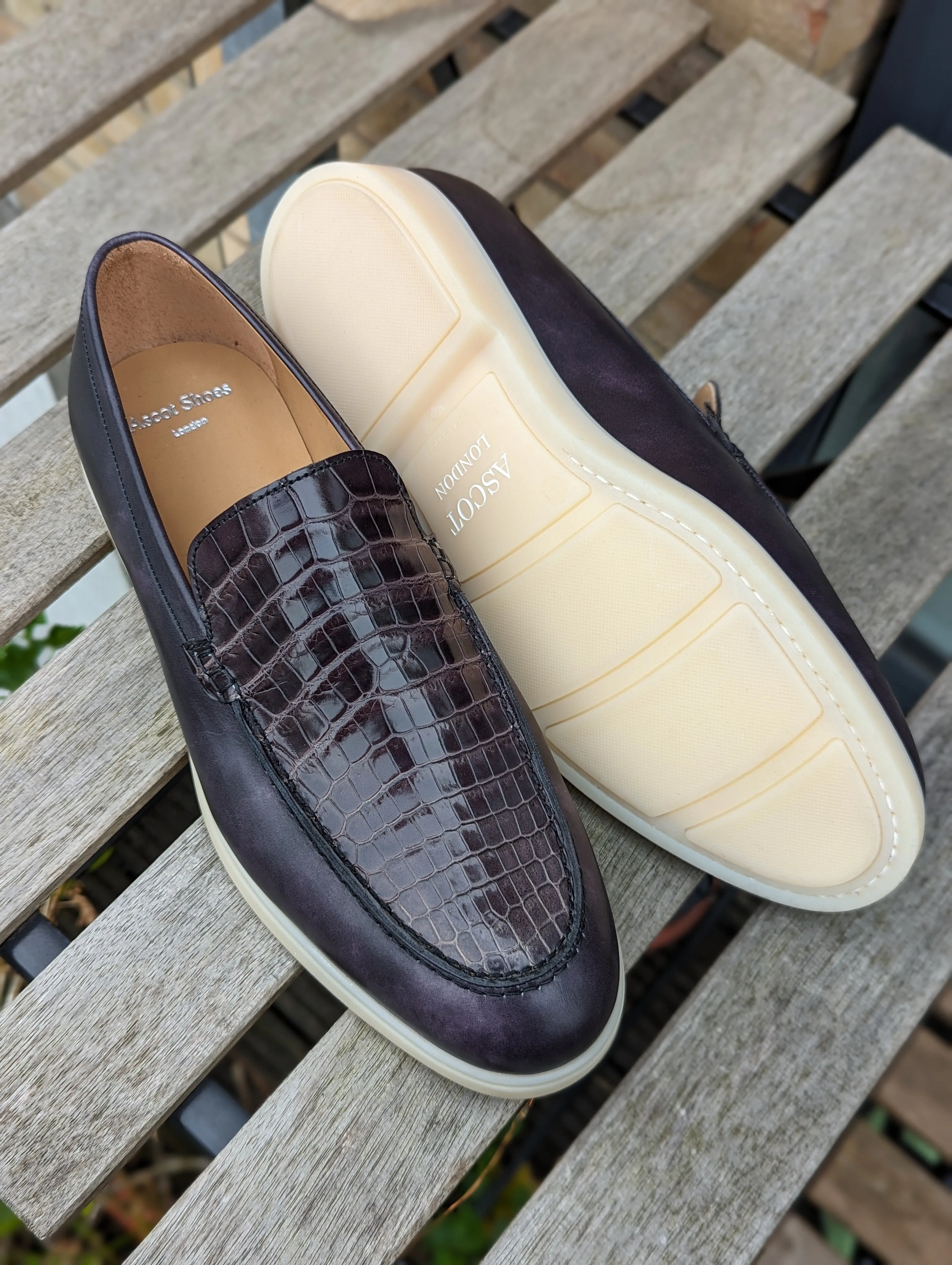 Ascot Sunseeker - Black museum calf & Caviar Crocodile