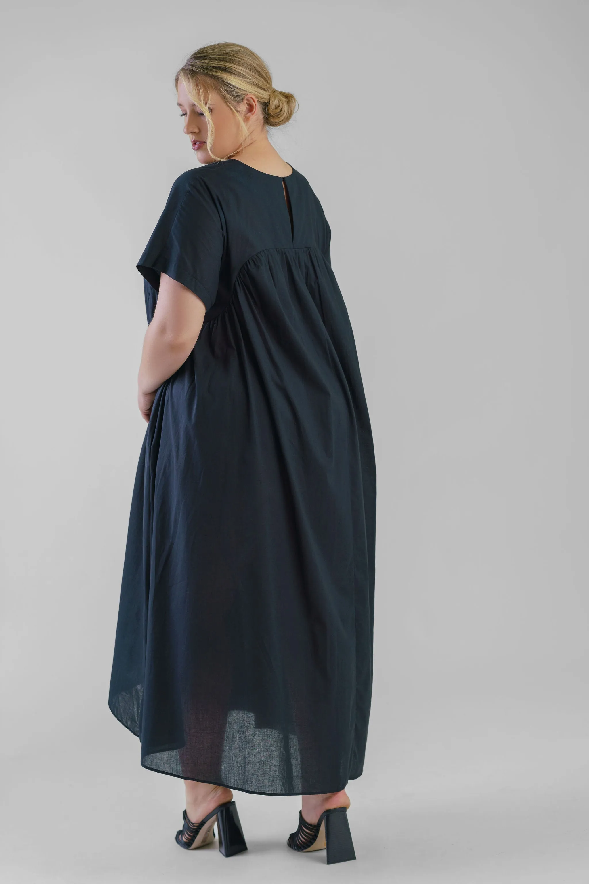 BLACK COTTON SHIRT DRESS