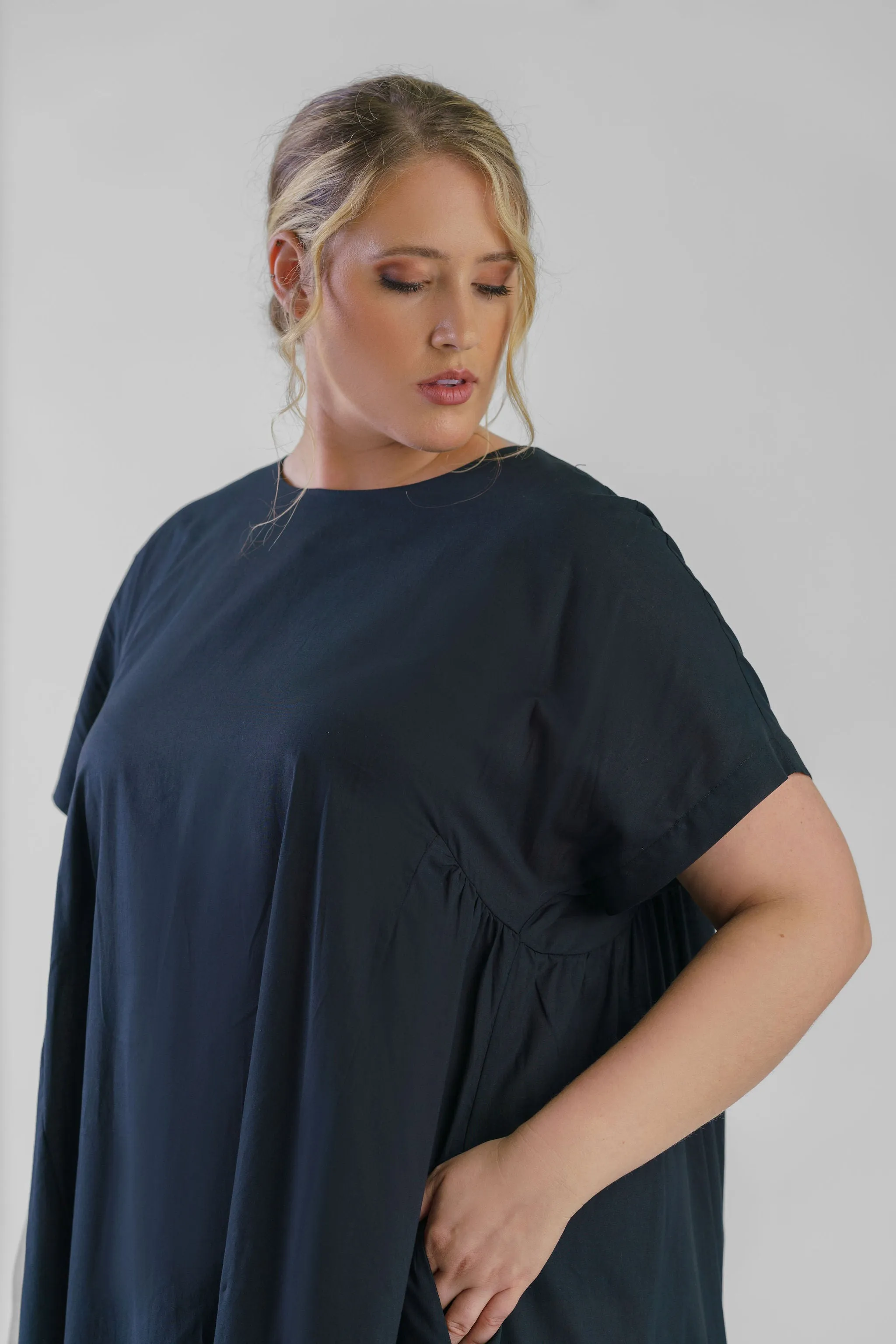 BLACK COTTON SHIRT DRESS