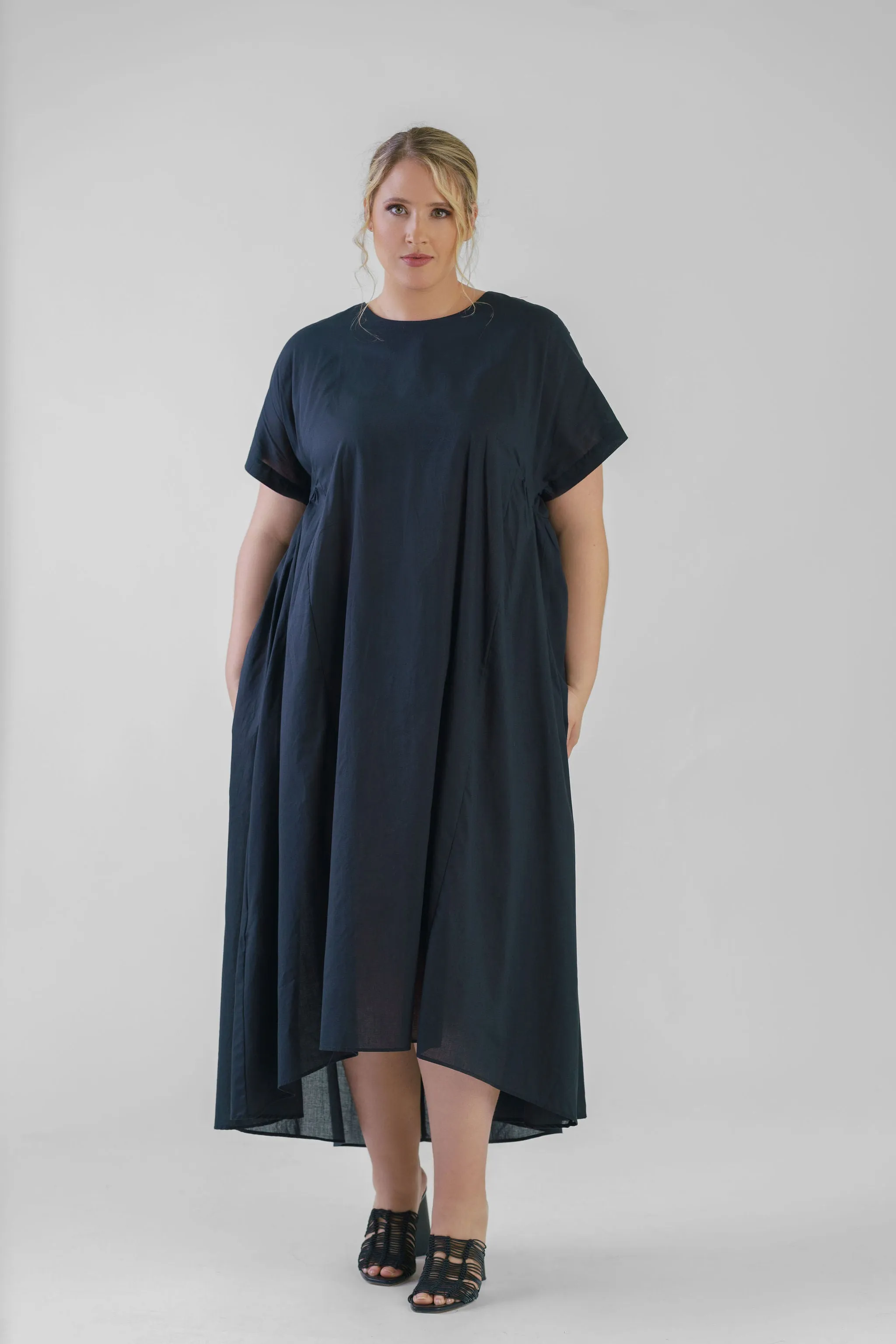 BLACK COTTON SHIRT DRESS