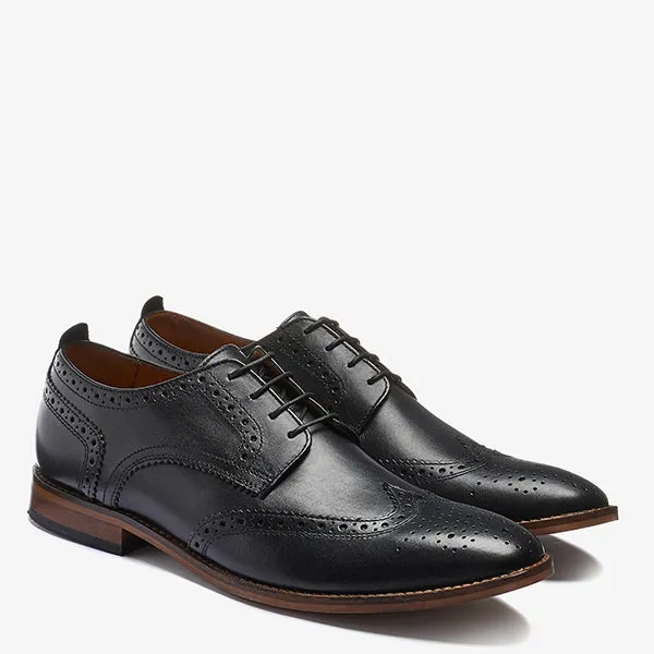 Black Regular Fit Contrast Sole Leather Brogues