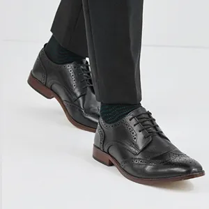 Black Regular Fit Contrast Sole Leather Brogues