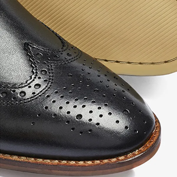 Black Regular Fit Contrast Sole Leather Brogues