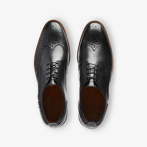 Black Regular Fit Contrast Sole Leather Brogues