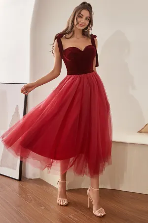 Burgundy Tulle Formal Dress with Bowknot