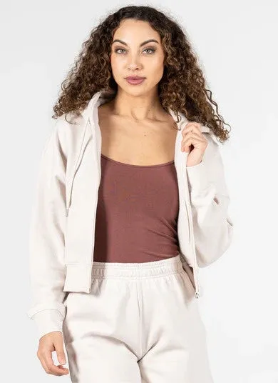 C'est Moi Women's Crop Zip-up Hoodie - Latte