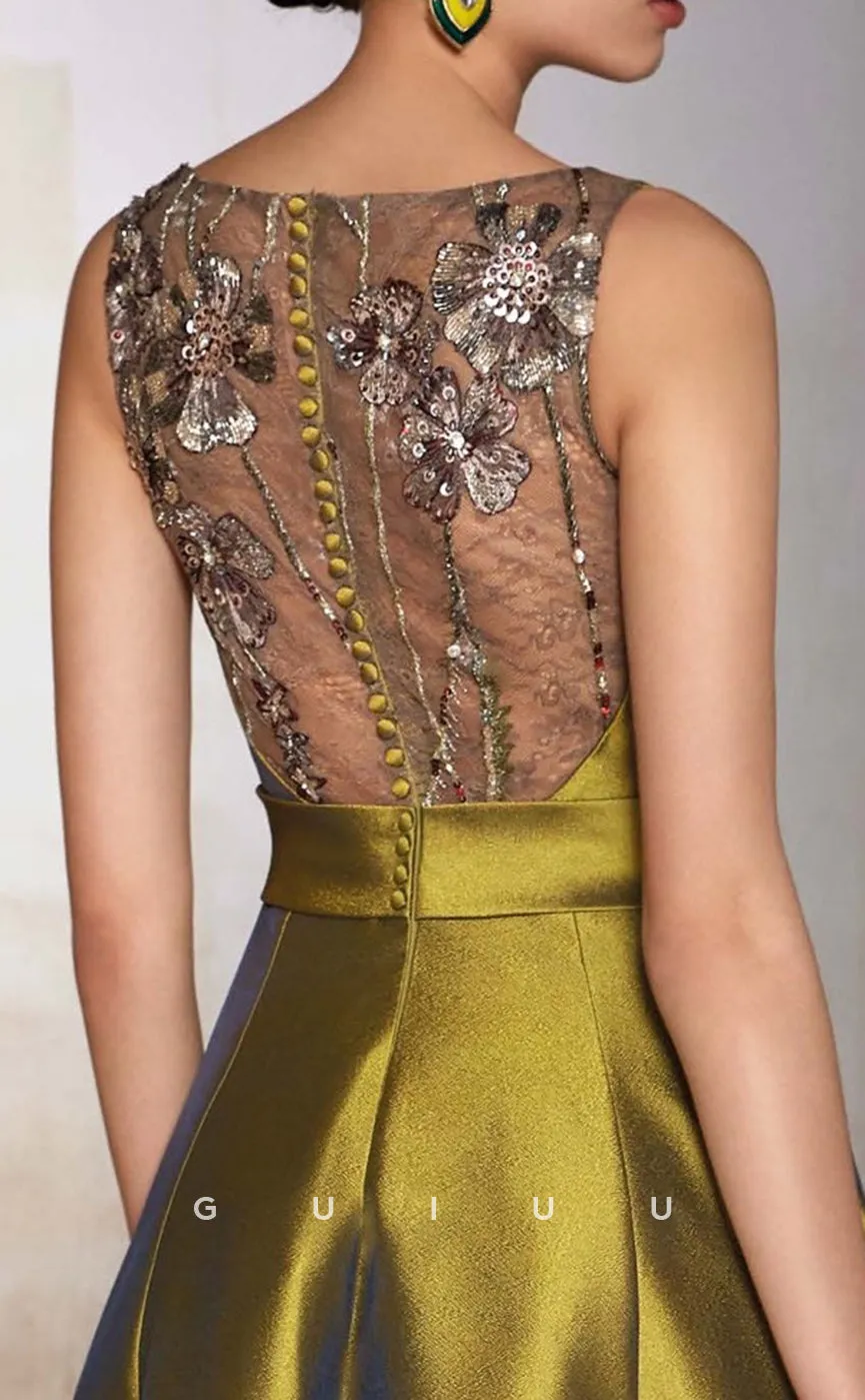 G4673 - A-Line V Neck Straps Sleeveless Back Buttons Stain Prom Gown with Bowknot