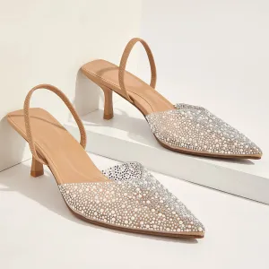 Glamorous Women's Heeled Sandals Translucent Faux Pearls Decor Slingback Stiletto Comfy Lightweight Prom Heels Summer