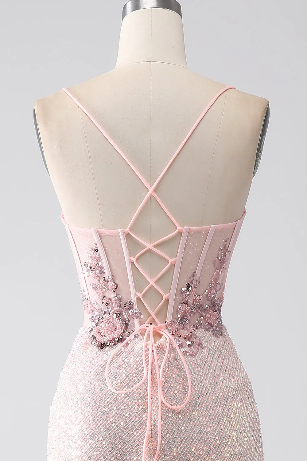 Glitter Pink Beaded Mermaid Formal Dress with Slit
