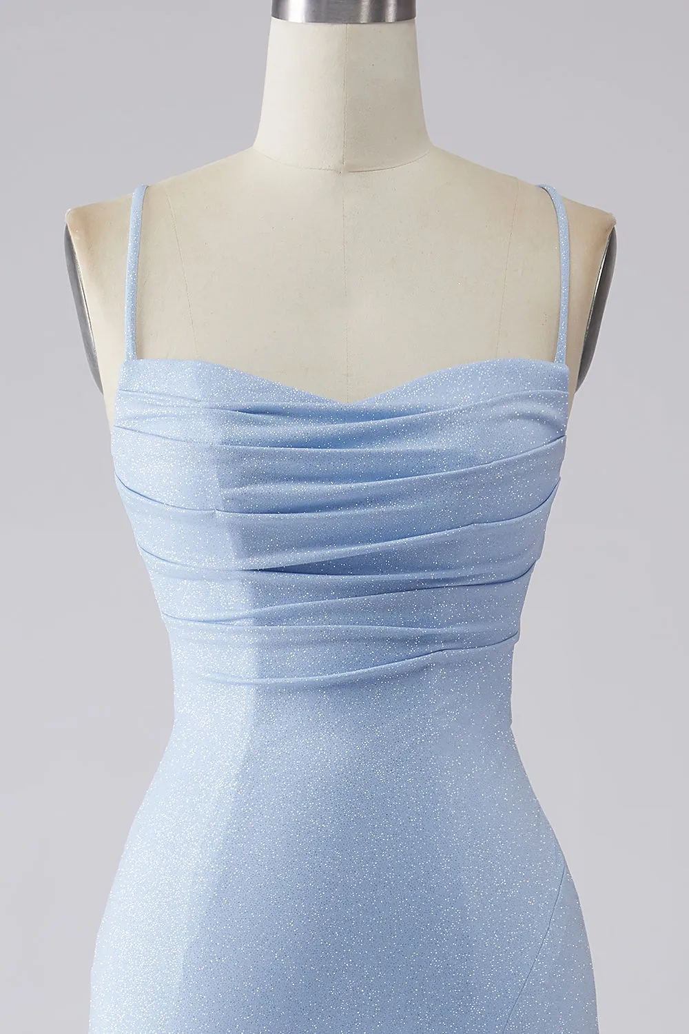 Light Blue Sparkly Mermaid Prom Dress with Slit
