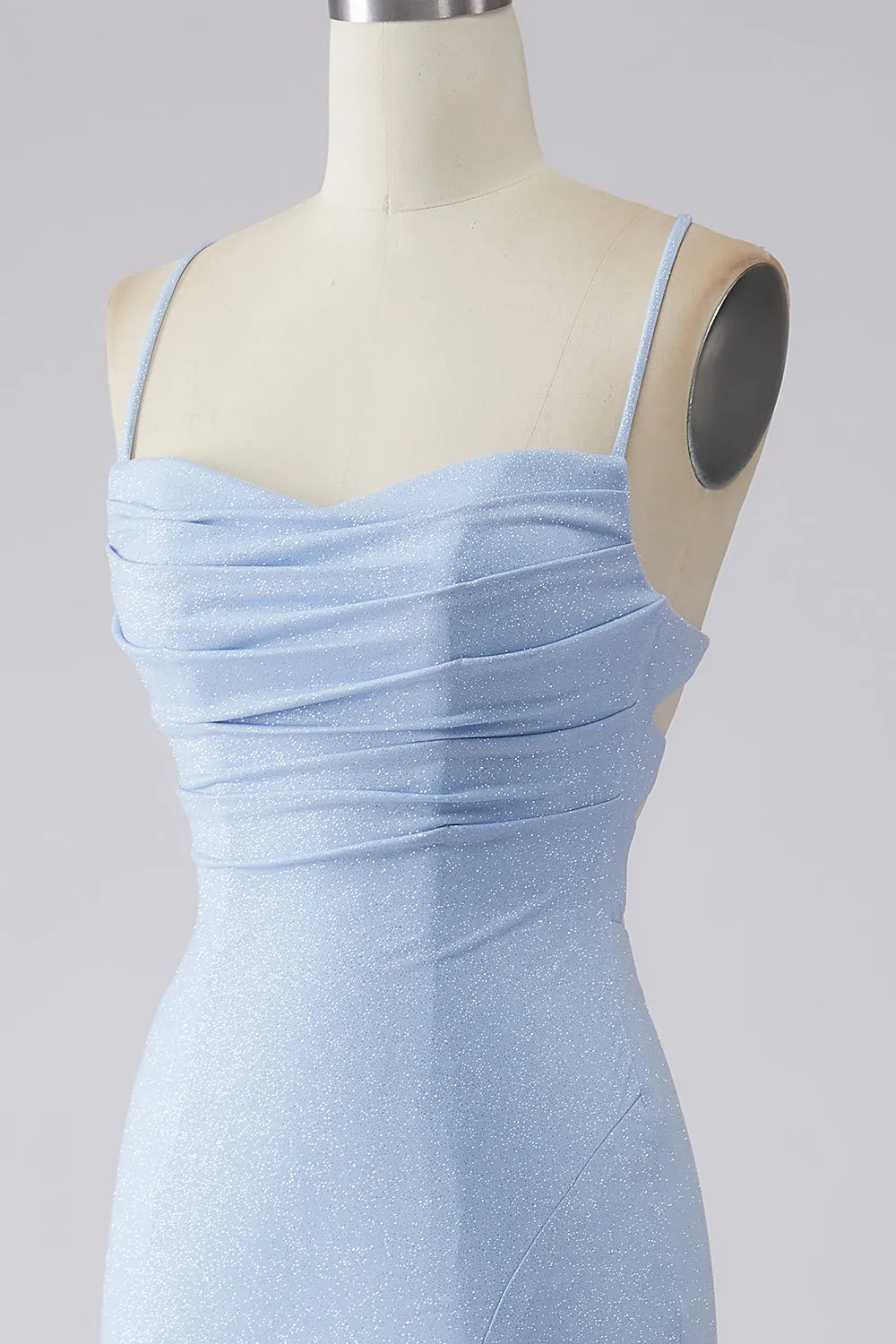 Light Blue Sparkly Mermaid Prom Dress with Slit