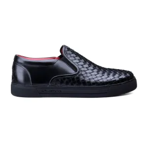 Men's Black Woven Slip-On Sneaker