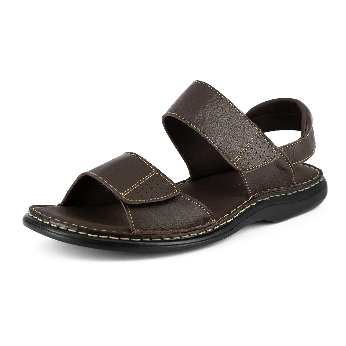 Seyili : Mens Leather Sandals in Choc Delta