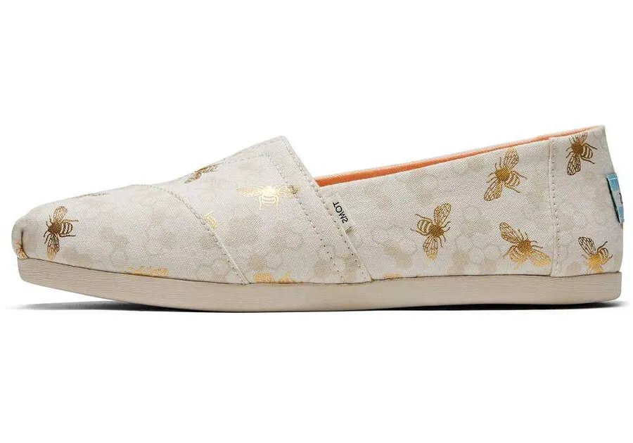 TOMS Womens Gold Bumble Bees Alpargata Espadrille - Birch