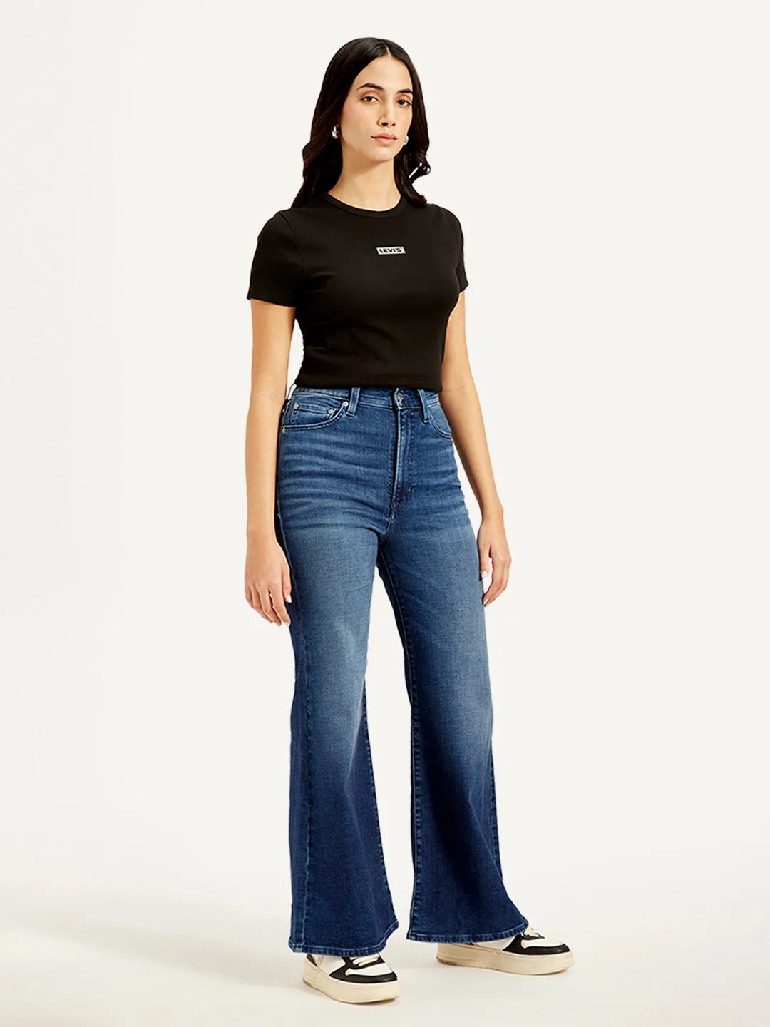 Women's Dark Blue Bootcut Fit High Rise Jeans