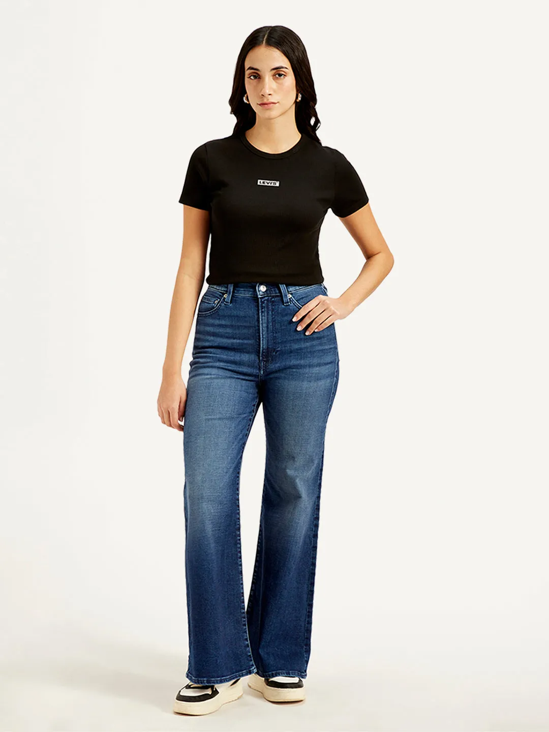 Women's Dark Blue Bootcut Fit High Rise Jeans